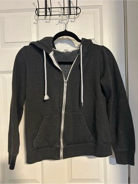 Forever 21 Charcoal Gray Zip Hoodie with White Drawstrings